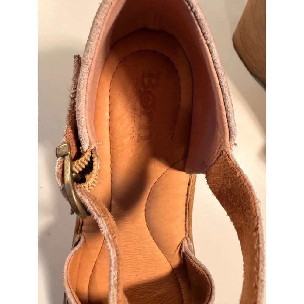 Born Womens Suede Leather Wedge Sandals Ankle Strap Blush Pink BR0040179 Size 8M